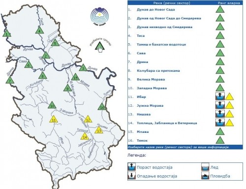 Žuti alarm - Porast vodostaja reka na jugu Srbije