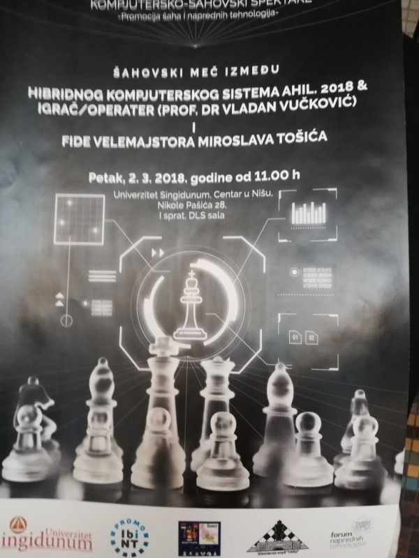 FIDE velemajstor Miroslav Tošić protiv kompjuterskog protivnika u šahu