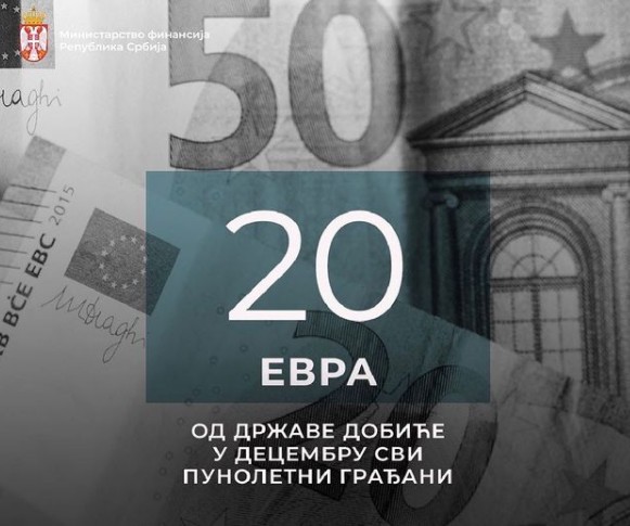 U decembru 20 evra za sve punoletne građane Srbije