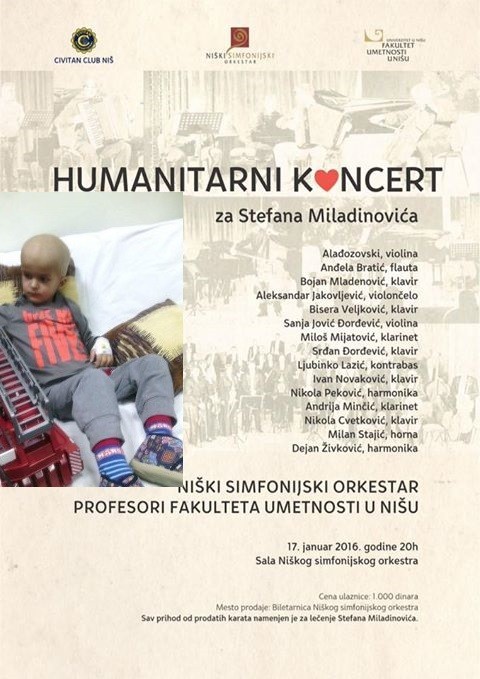 Humanitarni koncert za malog Stefana Miladinovića
