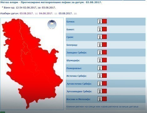 U Nišu i Srbiji proglašen crveni meteoalarm